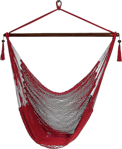 Sunnydaze Outdoor Hammock Chair Swing - Hanging Hammock Swing - Hanging Reading Chair - Soft-Spun Polyester Rope - Caribbean XL - Red