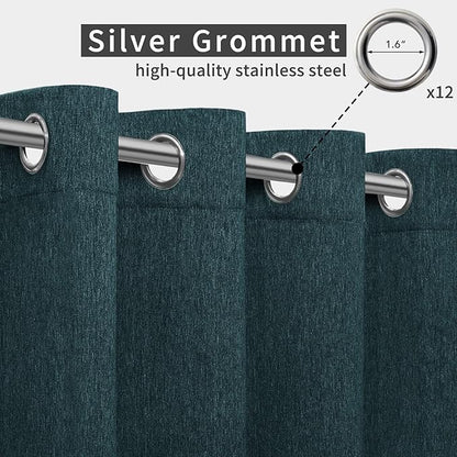 Easy-Going Linen Look Outdoor Curtains Waterproof Windproof Porch Curtains, Soft Thicken Outdoor Privacy Curtains for Patio, Gazebo, Grommet Top and Tab Bottom Drape, 1 Panel, 110x96 inch, Teal