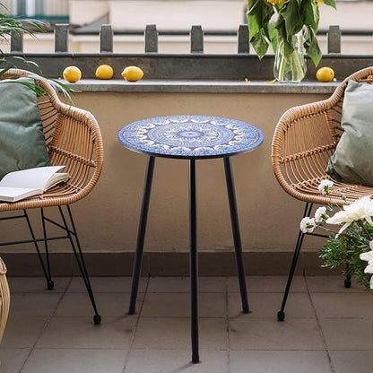 Party Zealot 1 Pack Metal Mosaic Round Side Table 13.4" Small End Table for Patio Round Accent Garden Corner Stand for Small Spaces Weather-Resistant for Balcony Plant Stand Indoor Outdoor