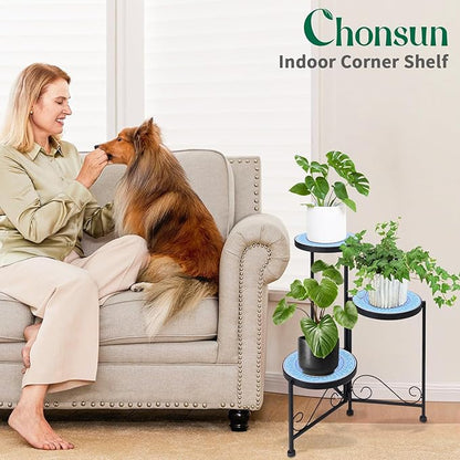 Plant Stand Indoor 3 Tie Mosaic Metal Corner Shelf Outdoor Plant Pot Holder Folding Storage Corner Table Plant Shelves for Living Room