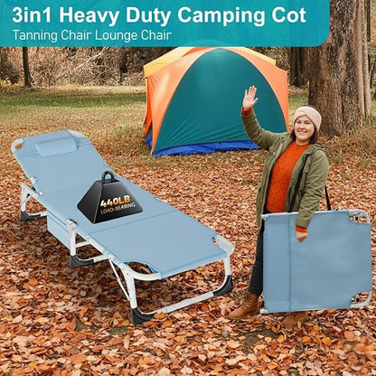 ABORON 3 in 1 Sun Tanning Chair, Heavy Duty Folding Chaise Lounge Chairs, Oversized with Mat/Pillow/Face Arm Hole, for Beach Pool Lawn Yard Patio