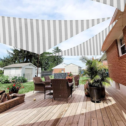 Patio Paradise 9' x 9' x 9' Sun Shade Sail Triangle Canopy Shade Cloth Fabric Sunlight Block Patio Pergola Cover HDPE Deck Awning for Outdoor Backyard Roof Shading, Gray White Strip