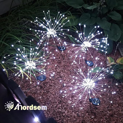 Anordsem Solar Garden Lights Outdoor: Bendable Copper Wire with 120 LED Firework Beads - White Waterproof DIY Fairy Decorations for Yard Patio Path - Gifts for Women Mom Homeowners