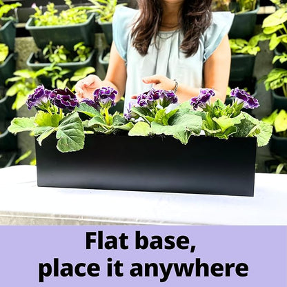 LaLaGreen Wall Planters for Outdoor Plants (36 Inch, 3 Pack) Carbon Steel Black Metal Hanging Flower Pot for Succulents, Wall Mount Rectangular Long Window Sill Box Balcony Fence Garden Deck Decor