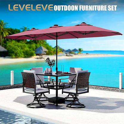 LEVELEVE 14FT Double-Sided Patio Umbrella with Base Included, Large Outdoor Rectangular Market Umbrella for Backyard, Poolside, Lawn & Garden,Red