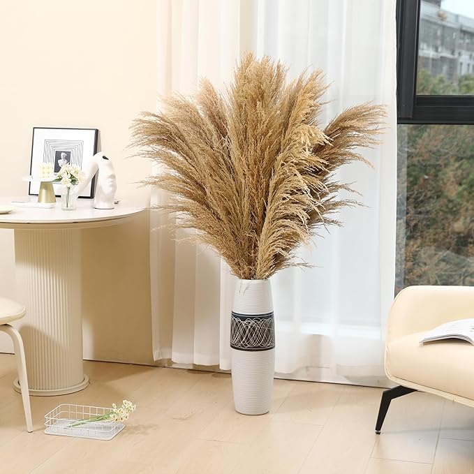Dried Pampas Grass Stems, 9 Pack, 46-48 Inch Brown Plumes