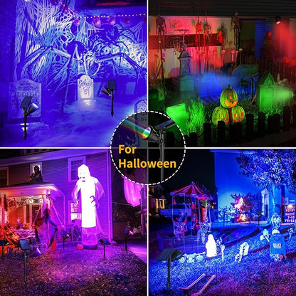 ROSHWEY Solar Spot Lights Outdoor, 7 Colors Halloween Christmas Outdoor Lights Waterproof Landscape Light 600LM Solar Spotlight Lighting for House Backyard Pool Patio Garden Decor- 2 Pack