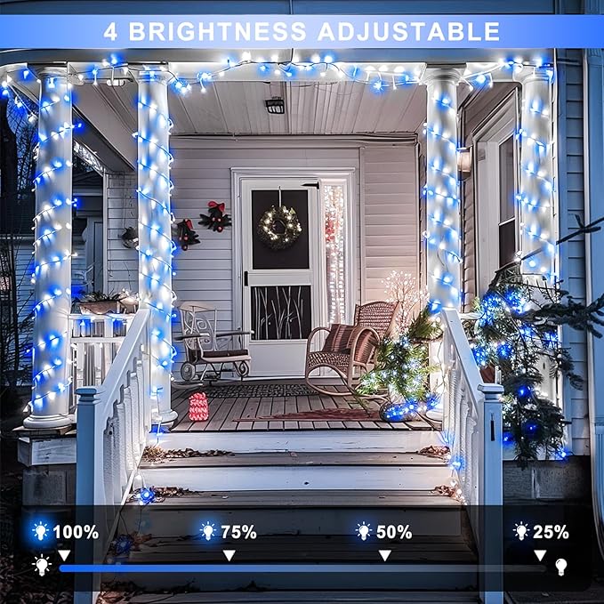 String Lights with 600 Blue and White LEDs, 168 ft Outdoor Corded