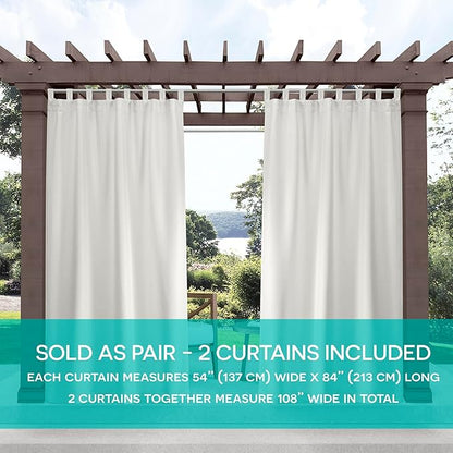 Exclusive Home Cabana Solid Indoor/Outdoor Light Filtering Hook-and-Loop Tab Top Curtain Panel Pair, 54"x96", Vanilla