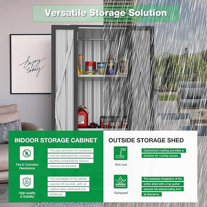 AECOJOY Outdoor Storage Cabinet, Outdoor Cabinets Waterproof with Shelves, Vertical Tall Garden Outdoor Cabinet, Sheds & Outdoor Storage Clearance Cabinet Weatherproof for Outside in Dark Grey