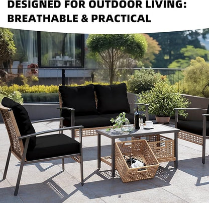 Cushion Covers, 8-Pack Black Stretch-Fit Outdoor Patio Covers