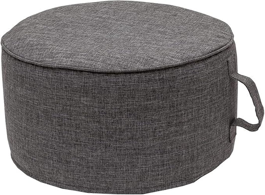QILLOWAY Indoor/Outdoor Inflatable Stool,Round Ottoman,All Weather Foot Rest for Camping or Home,Charcoal Grey/Black