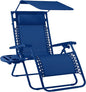 Best Choice Products Folding Zero Gravity Outdoor Recliner Patio Lounge Chair w/Adjustable Canopy Shade, Headrest, Side Accessory Tray, Textilene Mesh - Marine