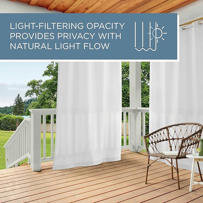 Town & Country Basics Cabana Solid Heavyweight Indoor Outdoor Curtains, Light Filtering Opacity with Grommet Top, Water Repellent, 2-Pack Set, 54"x132", White