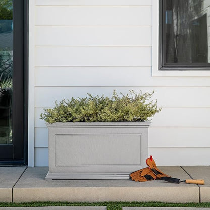 Veradek Brixton Series Large Plastic Planter - Gray, Outdoor, All-Weather Resistant, Dimensions 17.5"H x 16"W x 32"L, Classic Estate Design for Flowers, Trees, Shrubs