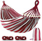 MOSFiATA Hammocks Portable Camping Hammock Upgraded 550lb Thickened Fabric Single Hammocks with Two Anti Roll Balance Beam and Tree Straps for Camping, Patio, Backyard, Outdoor(Red White)