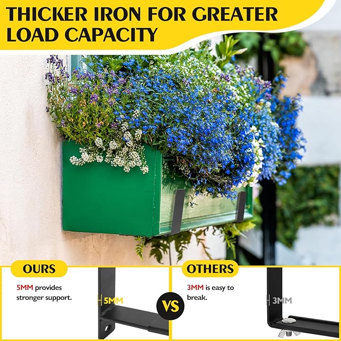LukLoy Window Box Brackets, 4 Pack Adjustable Heavy Duty Wall Mount Flower Box Holder (6 to 12 in), with 70lbs Capacity, Black