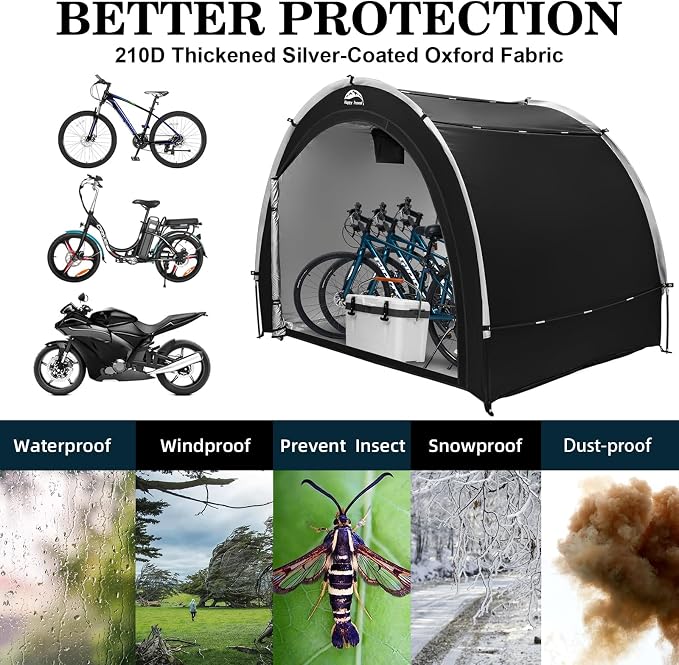 Portable Bike Shed with Window, 210D Oxford Waterproof, Black
