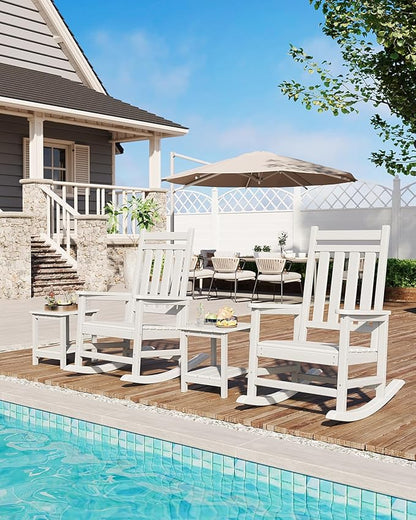 GarveeLife Outdoor Side Table 2-Tier, 18 in HDPE All Weather Resistant Patio Side Tables for Outside, End Table for Patio Pool Deck Indoor Backyard, White