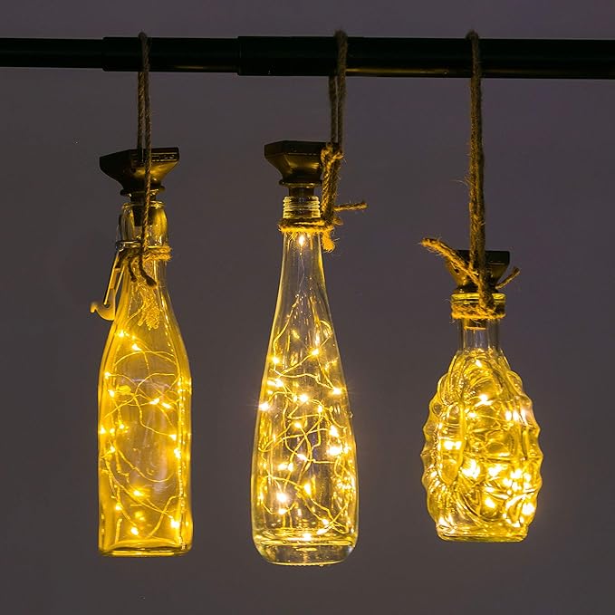 Solar Wine Bottle String Lights, 12 Pack, Warm White, IP65 Waterproof