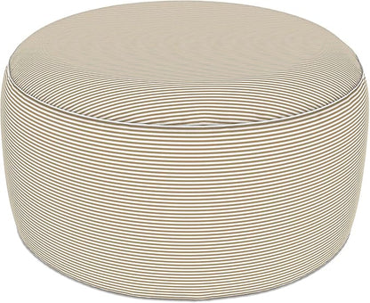 LVTXIII Indoor/Outdoor Extra Large Inflatable Ottoman Pouf D31 x H14 Inch, Round Footstool with Handle, Weather-Resistant Portable Furniture for Patio, Camping, Beach, Stripe Beige