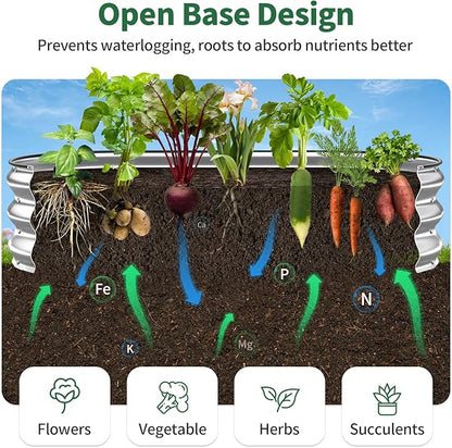 Kesfitt Raised Garden Bed, 5x2x1 FT Galvanized Steel Metal Raised Garden Bed, Oval Open-Bottom Design, 12-Inch Deep for Outdoor Vegetable & Herb Gardening, Silver