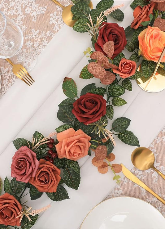 Artificial Flowers: 5-Foot Rose Garland with Foam Blooms and Greenery