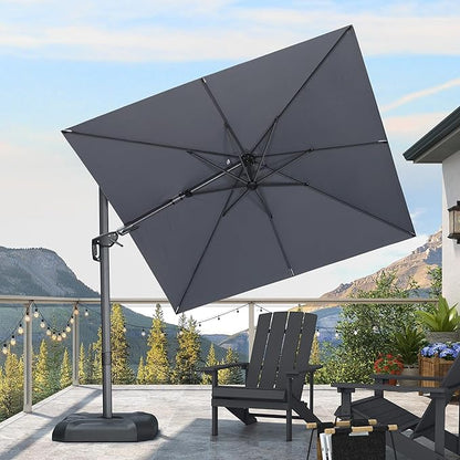 PURPLE LEAF 8' X 8' Tilting Patio Umbrella with Base Outdoor Cantilever Swivel Square Umbrella with Tilt Aluminum Offset Umbrella with 360-degree Rotation for Garden Deck Pool Patio Light Grey