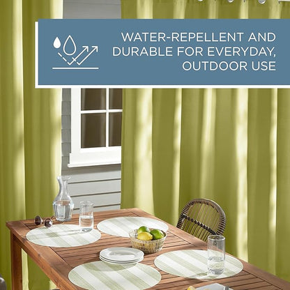 TOWN & COUNTRY BASICS Cabana Solid Heavyweight Indoor Outdoor Curtains, Light Filtering Opacity with Grommet Top, Water Repellent, 2-Pack Set, 54"x96", Kiwi Green
