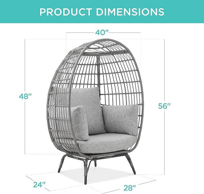 Best Choice Products Wicker Egg Chair, Oversized Indoor Outdoor Lounger for Patio, Backyard, Living Room w/ 4 Cushions, Steel Frame, 440lb Capacity - Gray/Heather Gray