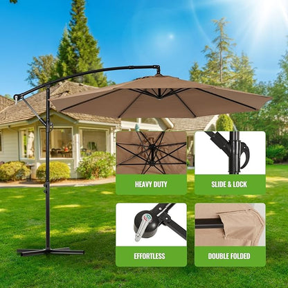 Backyard Expressions 10FT Cantilever Patio Umbrella – Outdoor Offset Hanging Umbrella with Smooth Crank, Tilt Adjustment & UV Protection – Heavy-Duty Steel Frame (Base Not Included)