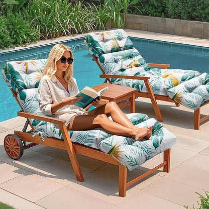 Outdoor Chaise Lounge Chair Cushion 75.1 x 22.8 x 4.7 Inches 100% Waterproof Replacement Cotton Patio Pool Lounge Chair Cushion for Outdoor Furniture with Ties, Yellow-Green Leaf