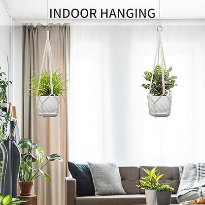 Macrame Plant Hanger, Fits 4-13 Inch Pots, Boho Hanging Plant Holder for Indoor Outdoor, 35 Inch, Set of 2, White (No Flowerpot)