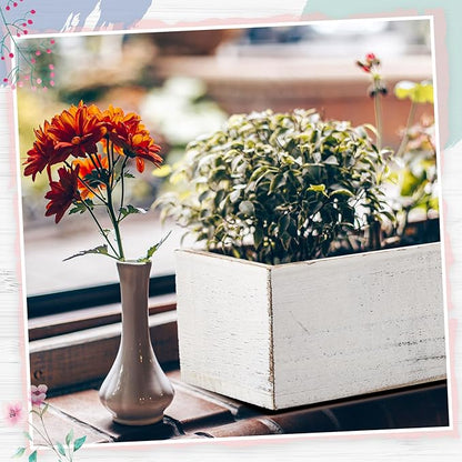 Dandat 2 Set Wood Boxes for Centerpieces 12x4 Inch Rectangle Wooden Planter Box Rustic Wooden Planters with Removable Plastic Liner Floral Foam Blocks for Christmas Wedding Home Garden Decor(White)
