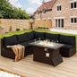NICESOUL 6 Piece L Shaped Outdoor Sofa with Fire Pit Natural Gas/Propane, 29.3'' High-Back Comfy Wicker Patio Furniture Set Fireplace, Modern Deep Seat Conversations, Brown Rattan and Black Cushion