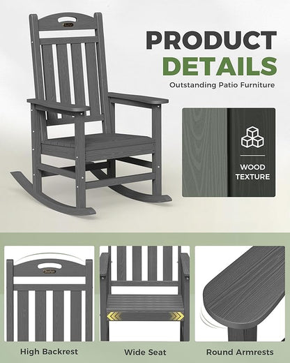 Rocking Chairs for Outdoor Use, Dark Grey, 380 lb Capacity, High Back