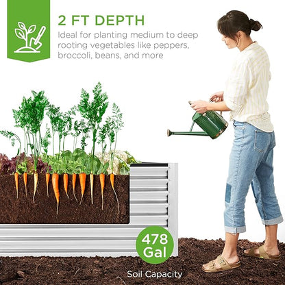 Best Choice Products 8x4x2ft Outdoor Metal Raised Garden Bed, Deep Root Planter Box for Vegetables, Herbs & Flowers, 478-Gallon Capacity, 100% Non Toxic Materials - Galvanized