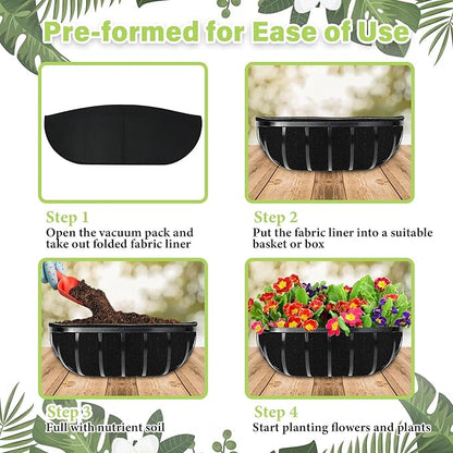 Riare 6 Pack 24 Inch Black Felt Window Box Liners- Fabric Trough Planter Basket Liners Replacement, Non-Woven Hanging Plant Liner for Wall Hanging Basket, Garden Fence Railing (Avoid Bird Nesting)