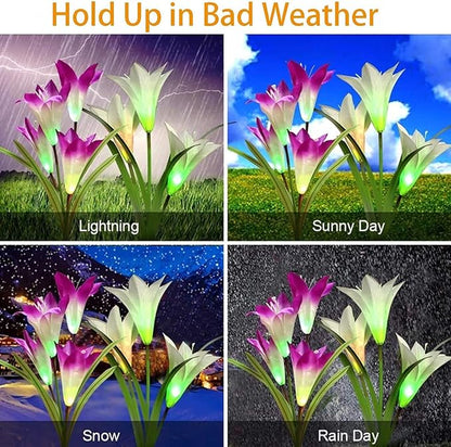 Solar Lights Outdoor Waterproof, 4 Pack Garden Decor Lights, 16 Multi-Color Changing Lily Solar Flowers for Yard Patio Pathway Decor, Gifts for Women Mom (4 Pack)