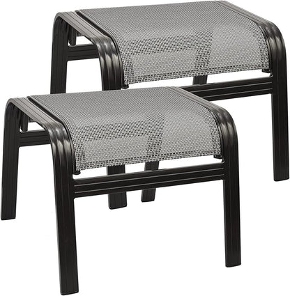 Outdoor Foot Rest for Patio Ottomans Metal Seat Patio Footstools Furniture Outside Stools Small Chair 2 Set Grey, 2 Pack-grey, 22inch*20inch*17inch