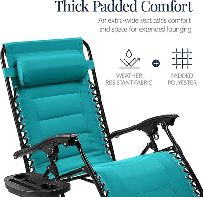 Best Choice Products Oversized Padded Zero Gravity Chair, Folding Outdoor Patio Recliner, XL Anti Gravity Lounger for Backyard w/Headrest, Cup Holder, Side Tray, Polyester Mesh - Peacock Blue