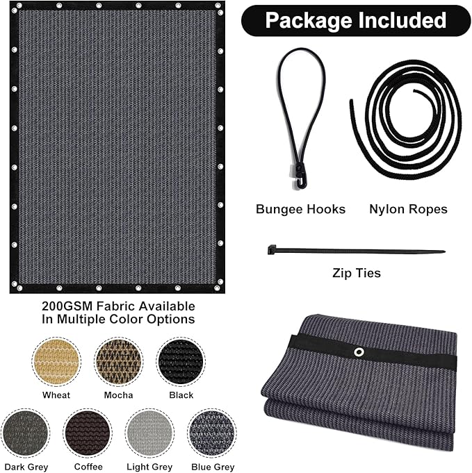 Artpuch 90% Sun Shade Cloth, 8 x 12 FT Pergola Shade Cover Canopy with Grommets, Sun Screen Fabric Tarp for Patio, Outdoor, Garden, Backyard, Dark Grey