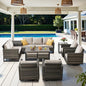 Belord Spacious 11 Pieces Patio Conversation Set - 5-Seater Outdoor Furniture Sectional Sets with Swivel Glider Chairs Set of 4 and Storage Box, Metal Top Coffee Table with Embedded Ottoman Gray