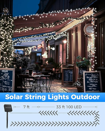 Brightown Solar Outdoor String Lights - 50 FT 120 LED Solar String Lights for Outside with 8 Lighting Modes, IP65 Waterproof Solar Outdoor Lights, Suitable for Tree Party Decor, Cool White