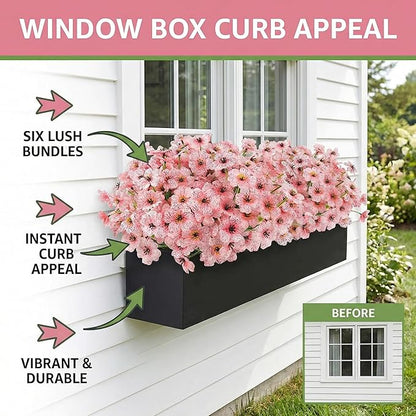 MACTING 12 Bundles Artificial Flowers for Outdoors Fake Flowers UV Resistant Faux Plastic Plants No Fade for Hanging Planters Window Patio Porch Garden Home Indoor Outdoor Spring Decorations,Pink