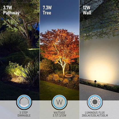 LEONLITE 12W/7.3W/3.7W Dimmable 5CCT LED Low Voltage Landscape Lights, Wall Wash Landscape Lighting Outdoor, 12V Landscape Spotlight, ETL, Aluminum, IP65 Waterproof, Pack of 4