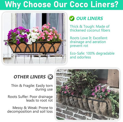 Riare 4 Pack 36 Inch Rectangle Coconut Liners for Planters, Natural Coconut Fiber Planter Liners, Window Box Liner Trough Coco Liner for Outdoor Flower, Garden Wall, Deck & Fence Planter Boxes