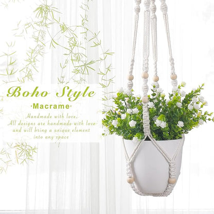 YIBOT Macrame Plant Hanger Indoor Outdoor, Up to 4-15 inch Pot, Heavy 20lb Planters, Extra Long Strong Hanging Planter Basket, Boho Home Decor, 35 Inch, Ivory, Set of 2 (POTS NOT Included)