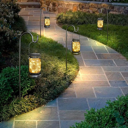 Mlambert 4 Pack Solar Hanging Lantern with Stakes, Outdoor Waterproof Solar Mason Jar Fairy String Lights Decorative Vintage Glass Lamp-Warm White