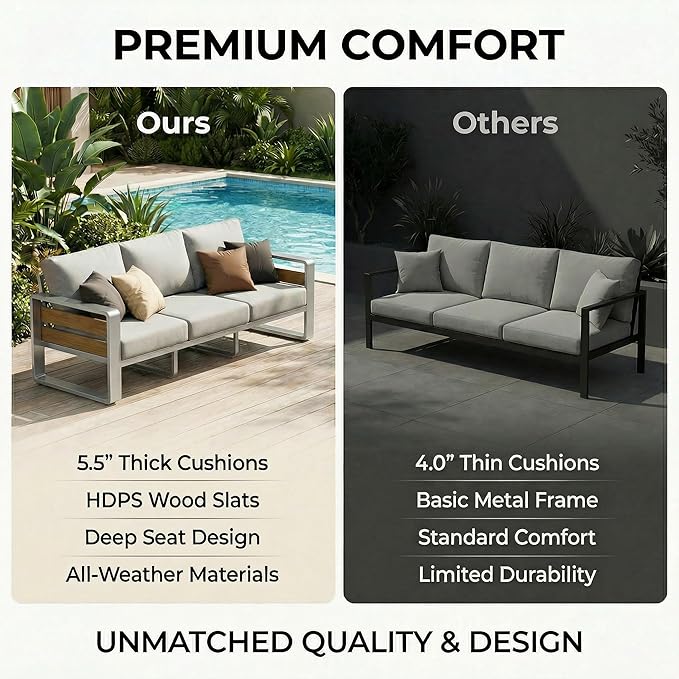 ZANDOR Aluminum Outdoor Patio Furniture - 2 Pcs Armchair, All-Weather Metal Modern Outside Furniture with Washable Thick Cushion for Garden/Backyard/Porch, Silver